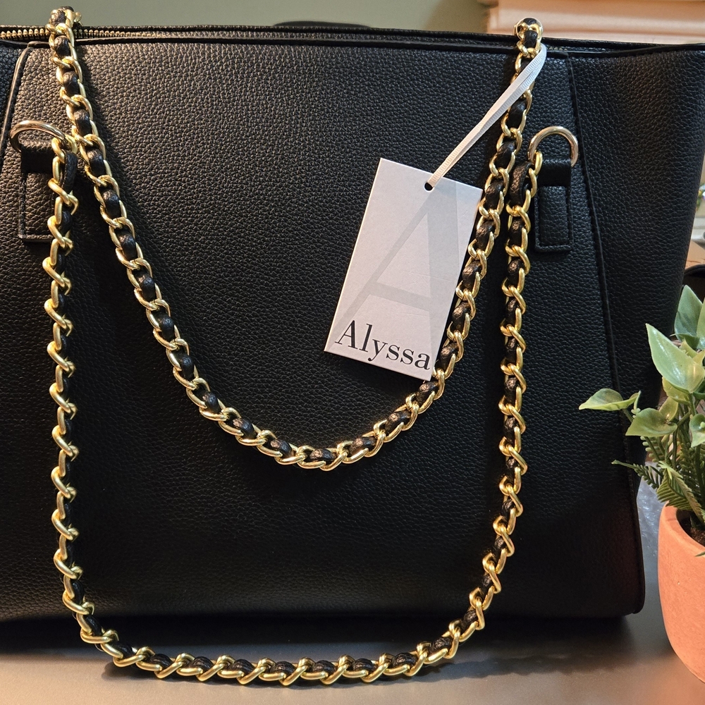 Gold and Black Shoulder Bag with Chain Straps